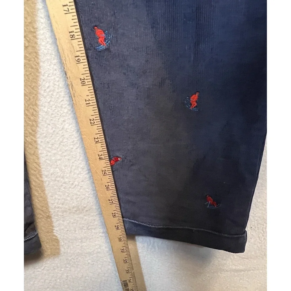 J.Crew Mens Corduroy Pants Embroidered Skier 29 Navy Blue Pleated Trousers